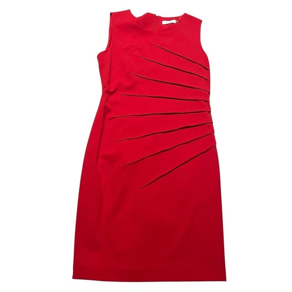 Calvin Klein Vibrant Red Midi Dress Body Con Side Ruching Size 8 Medium Holiday - Picture 1 of 7